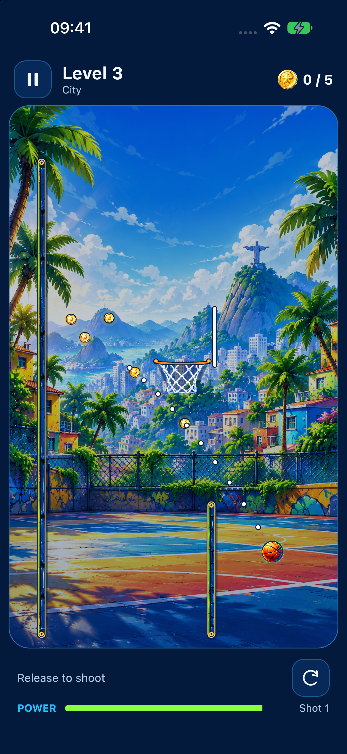 Aiming a bank shot on a city court